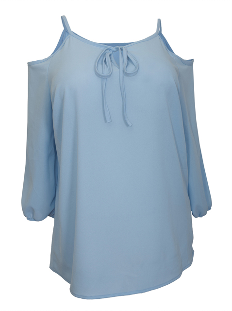 Plus Size Off Shoulder Chiffon Top Blue Photo 1