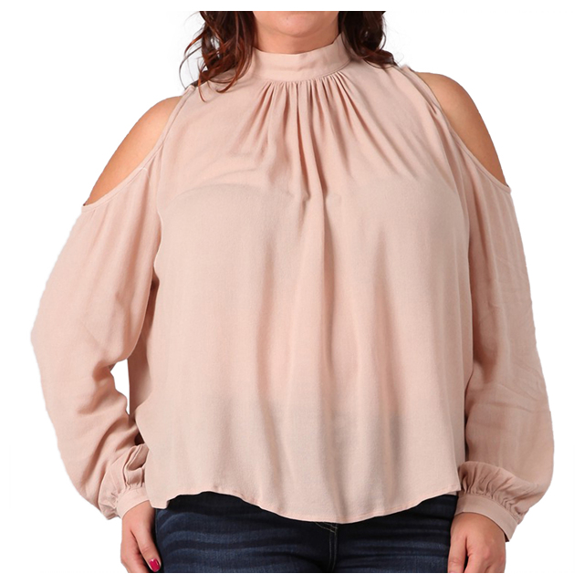 Women's Cutout Shoulder Long Sleeve Blouse Blush Photo 1