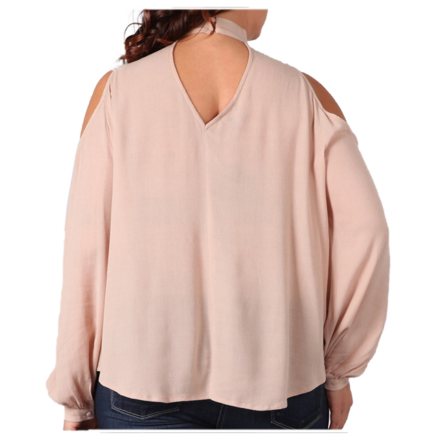 Women's Cutout Shoulder Long Sleeve Blouse Blush Photo 2