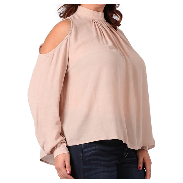 Women's Cutout Shoulder Long Sleeve Blouse Blush Photo 2