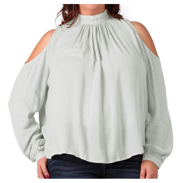 Women's Cutout Shoulder Long Sleeve Blouse Mint Photo 1