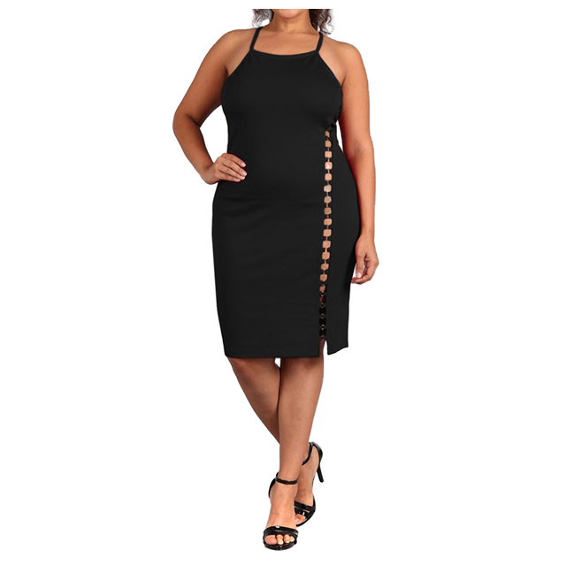 Women's Sleeveless Cutout Stretch Dress Black Photo 1