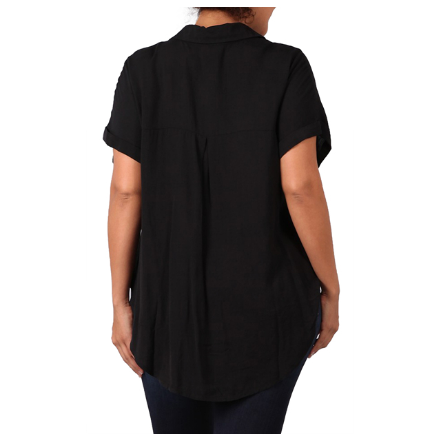 Women's Short Sleeve Button Down Blouse Black Photo 2