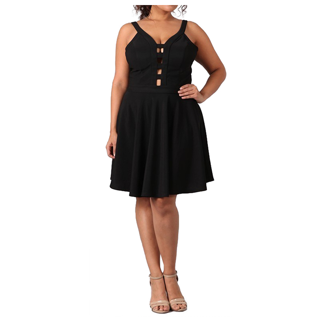 Women's Peep hole Fit and Flare Dress Black Photo 1