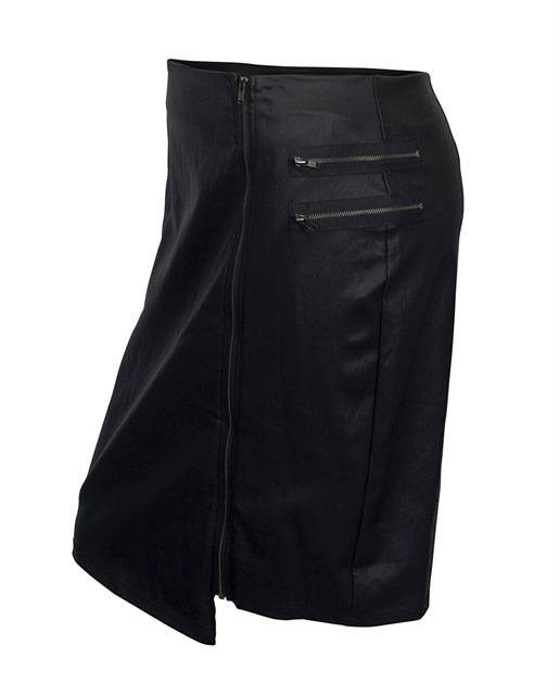 Plus Size Faux Leather Irregular Zip Skirt Black Photo 2