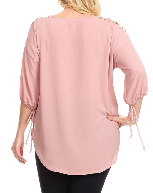 Plus Size Cold Shoulder Chiffon Top Pink Photo 2