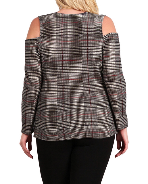 Plus Size Cold Shoulder Plaid Top  Photo 2