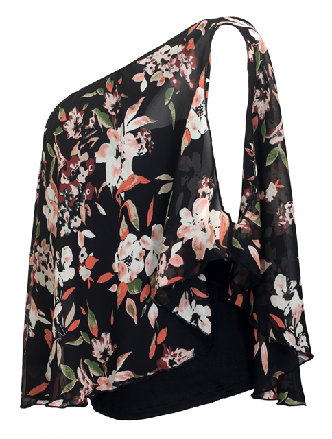 Plus size Layered Floral Print Split Sleeve Top Black Photo 3