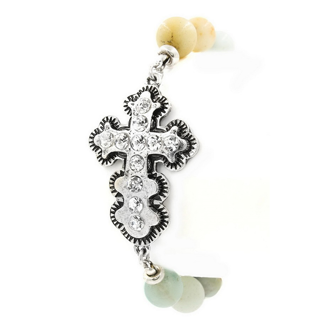 Rhinestone Cross pendant Stretch Bracelet Photo 1