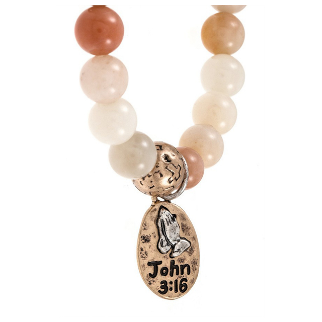 John 3:16 Semi Precious Stone Charm Bracelet Peach Photo 2