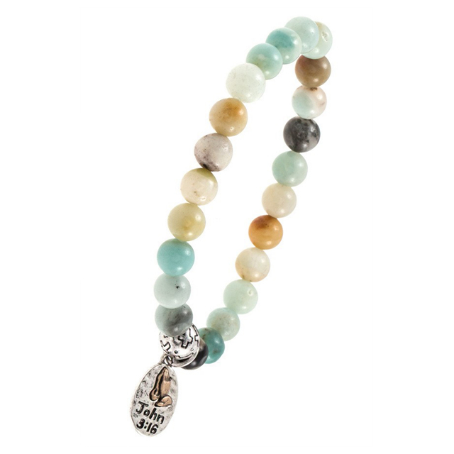 John 3:16 Semi Precious Stone Charm Bracelet Amazonite Photo 1