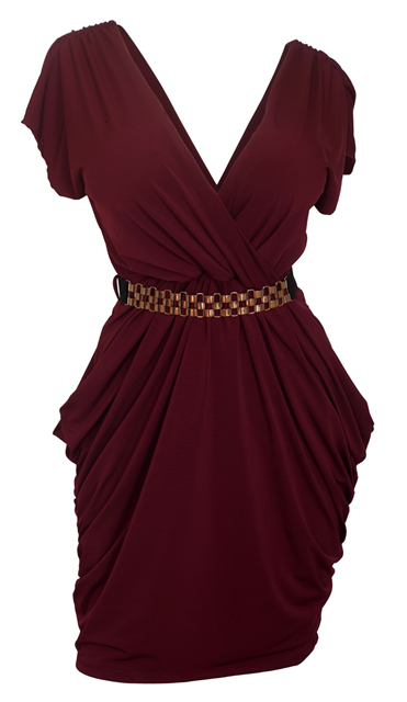 Plus size Deep V-Neck Wrap Bodice Dress Burgundy Photo 1