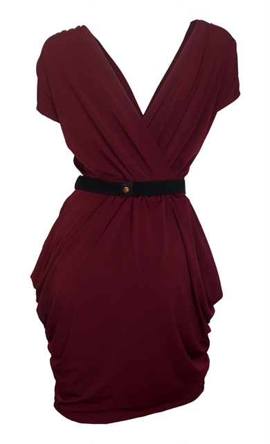 Plus size Deep V-Neck Wrap Bodice Dress Burgundy Photo 2