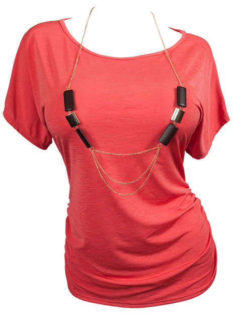 Plus Size Chain Necklace Accented Scoop Neck Top Orange Photo 1