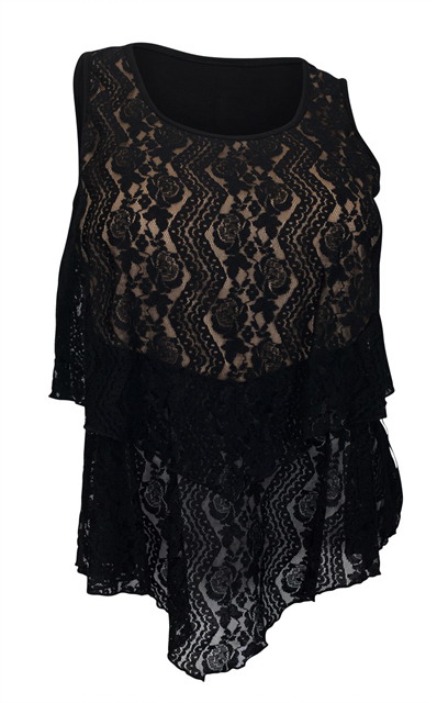 Plus size Layered Lace Sleeveless Top Black Photo 1