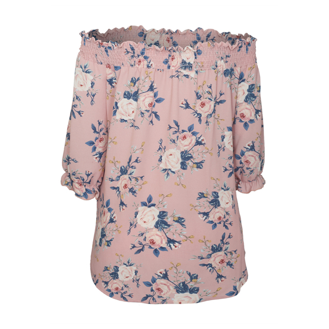 Women's Smocked Off The Shoulder Tunic Top Pink Floral Photo 2