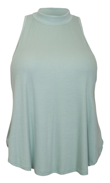 Plus Size Mock Turtleneck Sleeveless Peephole Back Top Sky Blue Photo 1