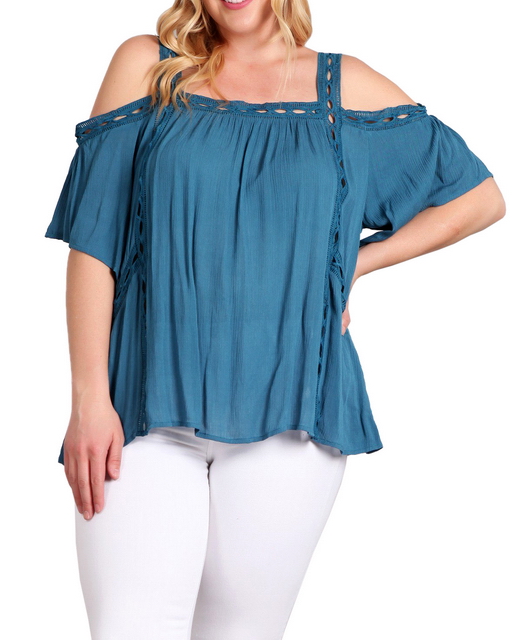 Plus Size Cold Shoulder Top Teal 18219 Photo 1