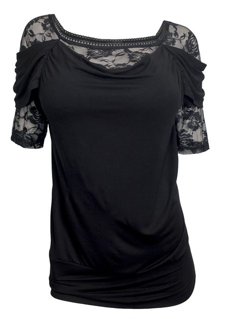 Plus size Floral Lace Half Sleeve Top Black Photo 1