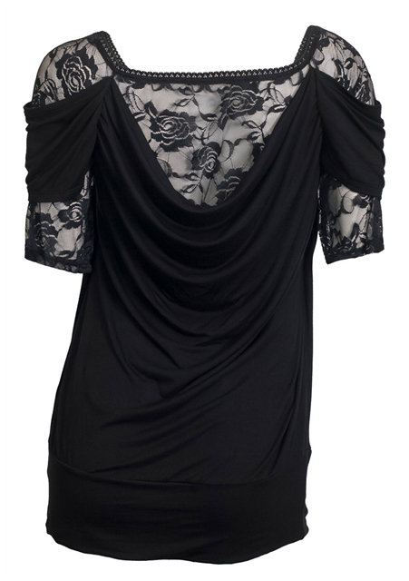 Plus size Floral Lace Half Sleeve Top Black Photo 2