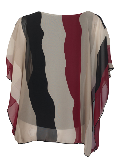 Women's Layered Square Poncho Top Burgundy Stripe Print Photo 2