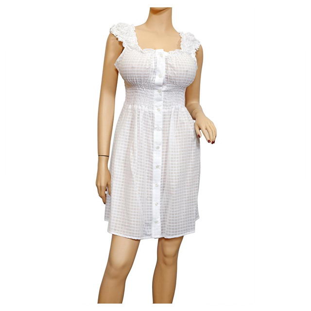 Plus size Sheer Button Front Babydoll Cotton Dress White Photo 1