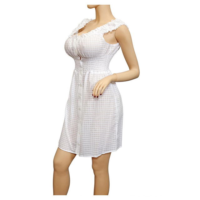 Plus size Sheer Button Front Babydoll Cotton Dress White Photo 2