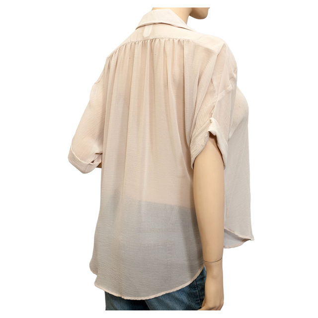 Plus Size Short Sleeve Sheer Blouse Beige Photo 2