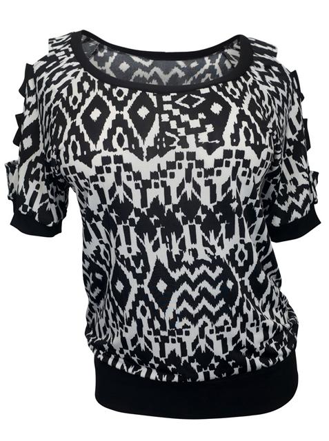 Plus Size Cut Out Shoulder Top Abstract Print Photo 1