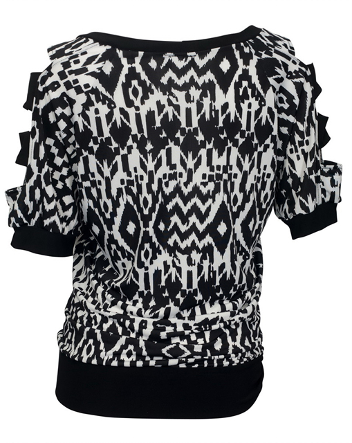 Plus Size Cut Out Shoulder Top Abstract Print Photo 2