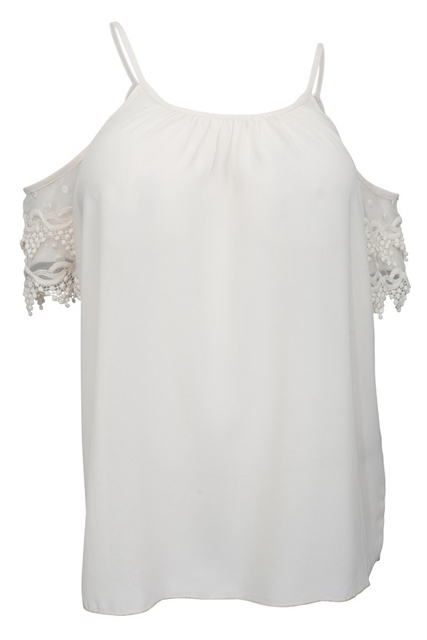 Plus Size Off Shoulder Crochet Sleeve Top Ivory Photo 1