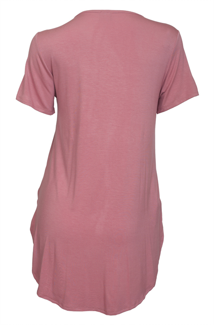 Plus size V-Neck Lace Up Curved Hem Top Pink Photo 2