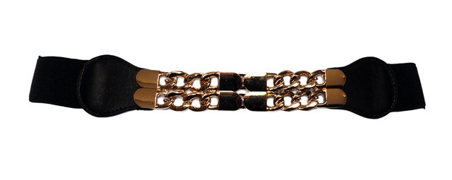 Plus Size Gold Chain Link Buckle Elastic Belt Black Photo 1