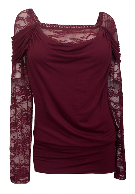 Plus size Floral Lace Sleeve Top Wine Photo 1