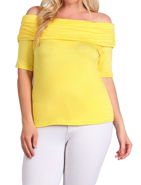 Women's Short Sleeve Off Shoulder Top Yellow Photo 1