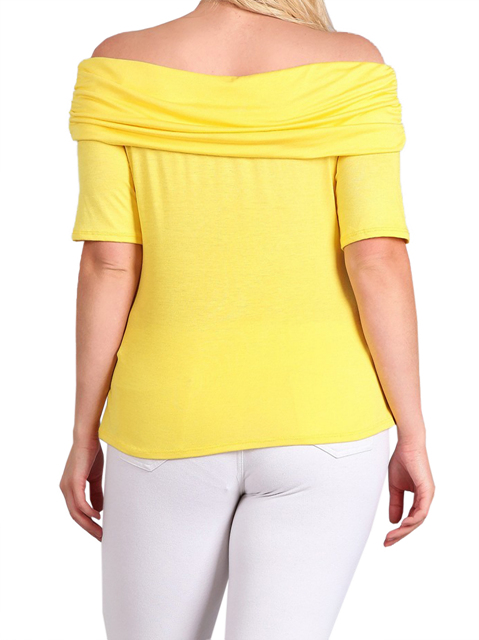 Women's Short Sleeve Off Shoulder Top Yellow Photo 2