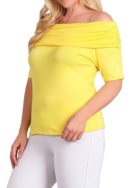 Women's Short Sleeve Off Shoulder Top Yellow Photo 3