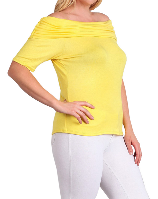 Women's Short Sleeve Off Shoulder Top Yellow Photo 4