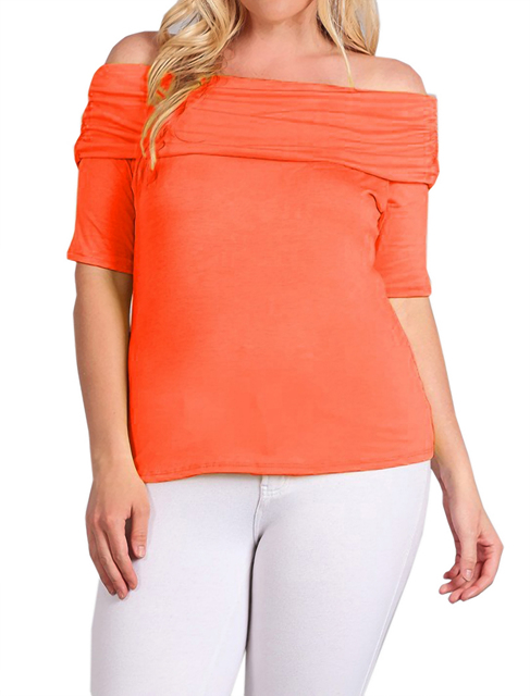 Women's Short Sleeve Off Shoulder Top Coral Photo 1