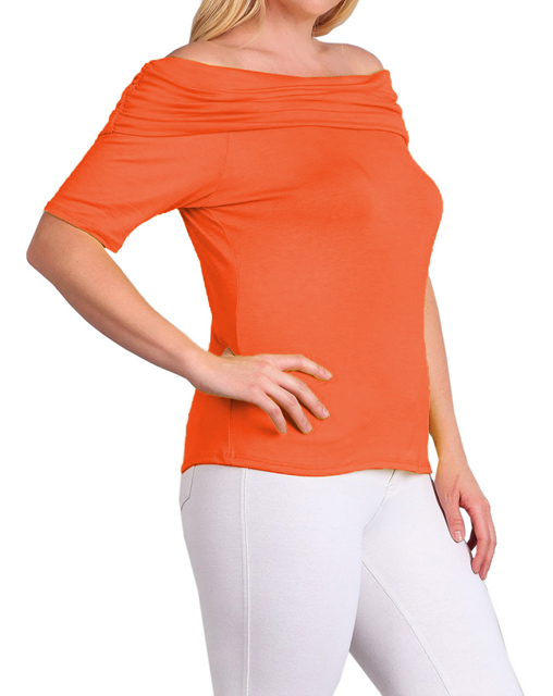 Women's Short Sleeve Off Shoulder Top Coral Photo 3