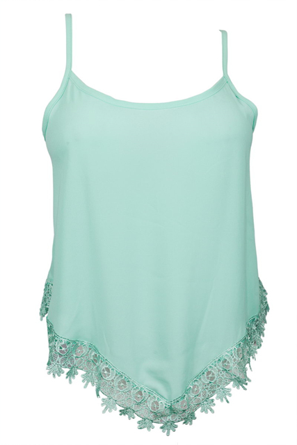 Plus size Asymmetric Lace Trimmed Spaghetti Strap Tank Top Mint Photo 1