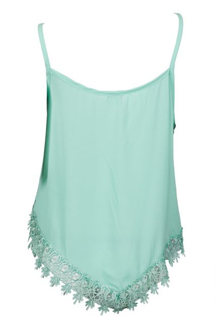 Plus size Asymmetric Lace Trimmed Spaghetti Strap Tank Top Mint Photo 2