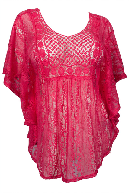 Plus Size Crochet Poncho Top Fuchsia Photo 1