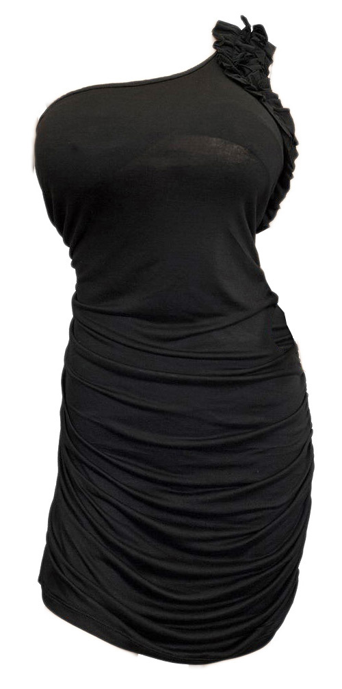 Sexy Black Single Shoulder Plus size Mini Dress Photo 1