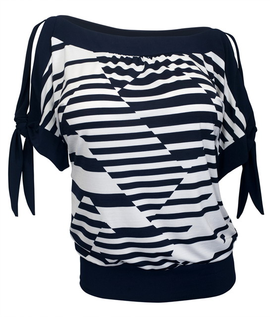 Plus size Off Shoulder Stripe Print Top Navy Photo 1