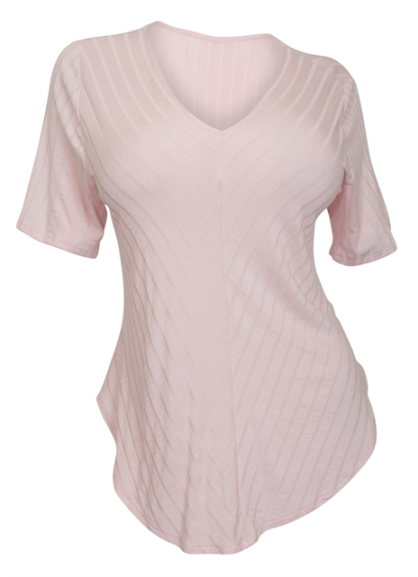 Plus Size V-Neck Curved Hem Top Pink Photo 1