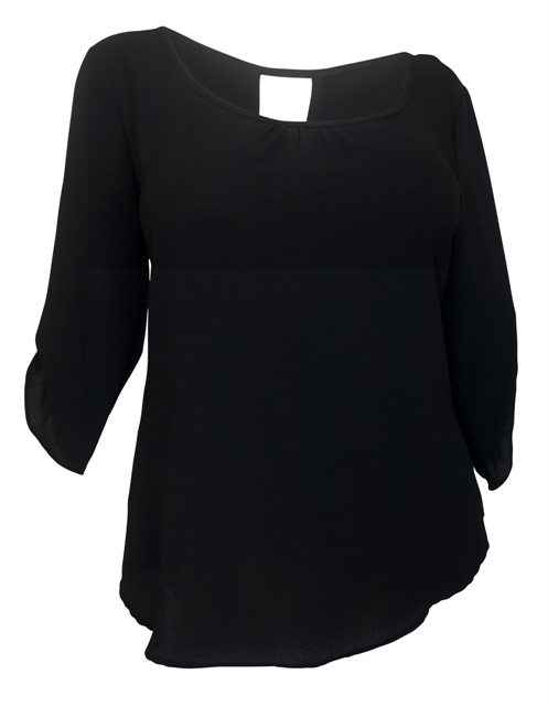 Plus Size Wide Scoop Neck Open Back Top Black Photo 1