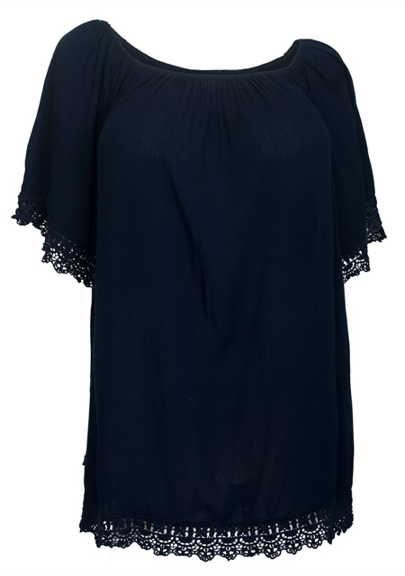 Plus Size Crochet Trim Scoop Neck Top Navy Photo 1