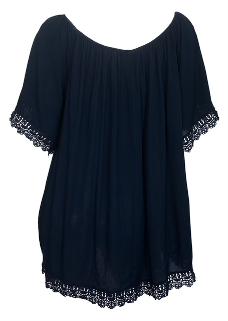 Plus Size Crochet Trim Scoop Neck Top Navy Photo 2