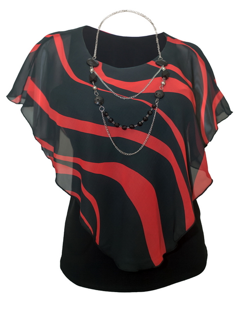 Plus Size Layered Poncho Top Black Red Designer Print 18421 Photo 1